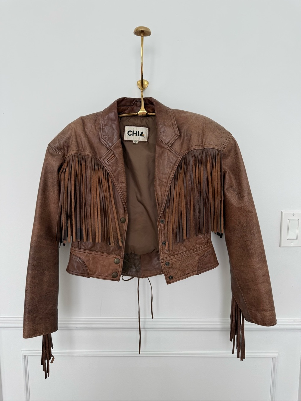 CHIA Brown Leather Fringe Jacket S